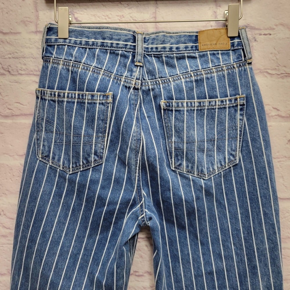 American Eagle Pinstripe High Waisted Mom Jeans Sz 0 Denim Retro Streetwear - Picture 6 of 10